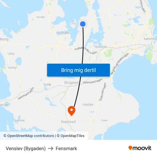 Venslev (Bygaden) to Fensmark map