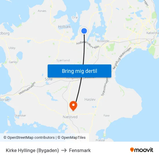 Kirke Hyllinge (Bygaden) to Fensmark map