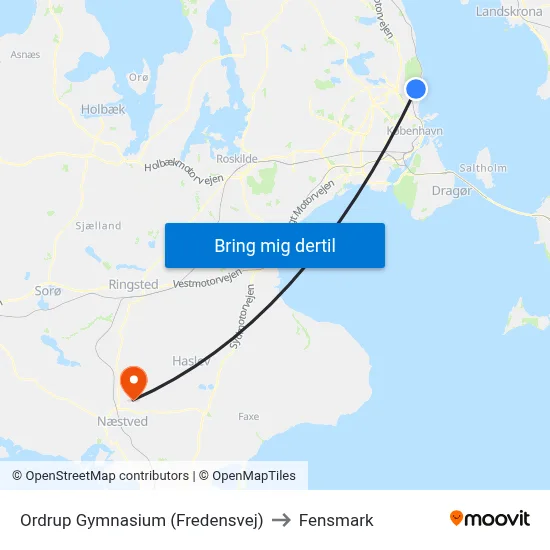 Ordrup Gymnasium (Fredensvej) to Fensmark map
