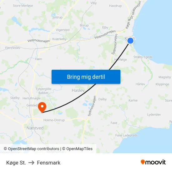 Køge St. to Fensmark map