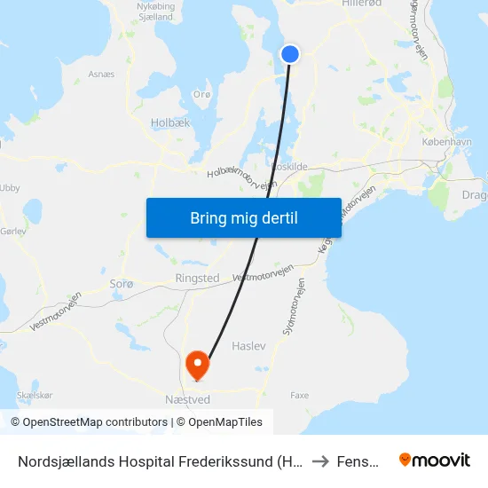 Nordsjællands Hospital Frederikssund (Hospitalvej) to Fensmark map