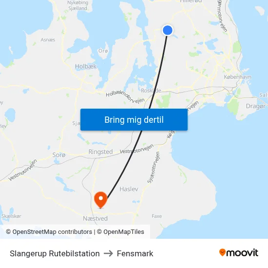 Slangerup Rutebilstation to Fensmark map