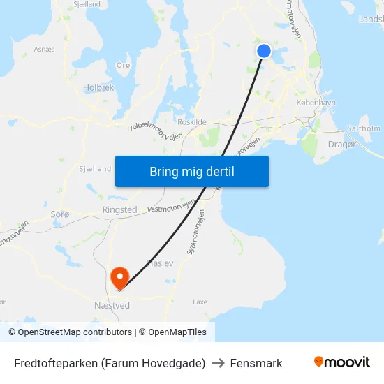 Fredtofteparken (Farum Hovedgade) to Fensmark map