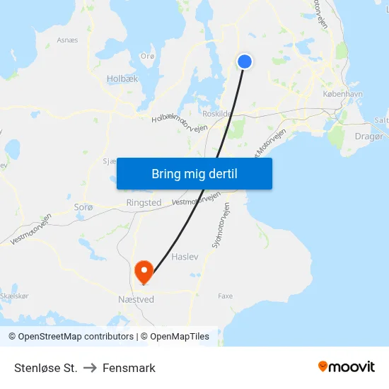 Stenløse St. to Fensmark map
