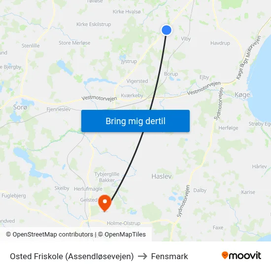 Osted Friskole (Assendløsevejen) to Fensmark map