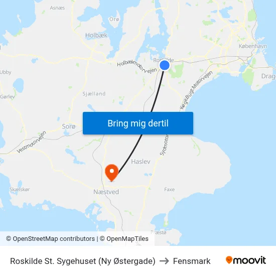 Roskilde St. Sygehuset (Ny Østergade) to Fensmark map