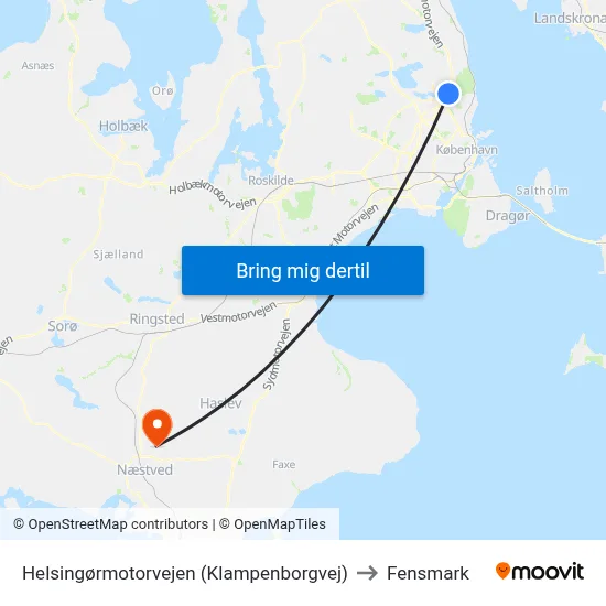 Helsingørmotorvejen (Klampenborgvej) to Fensmark map