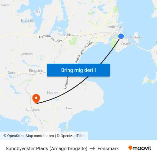 Sundbyvester Plads (Amagerbrogade) to Fensmark map