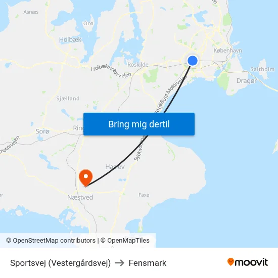 Sportsvej (Vestergårdsvej) to Fensmark map