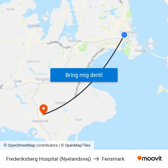 Frederiksberg Hospital (Nyelandsvej) to Fensmark map