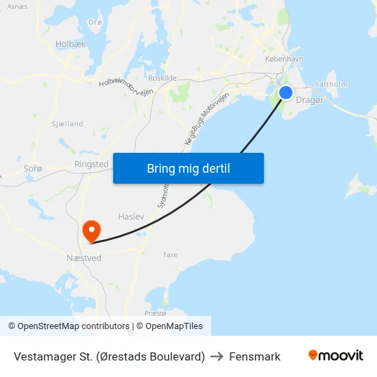 Vestamager St. (Ørestads Boulevard) to Fensmark map