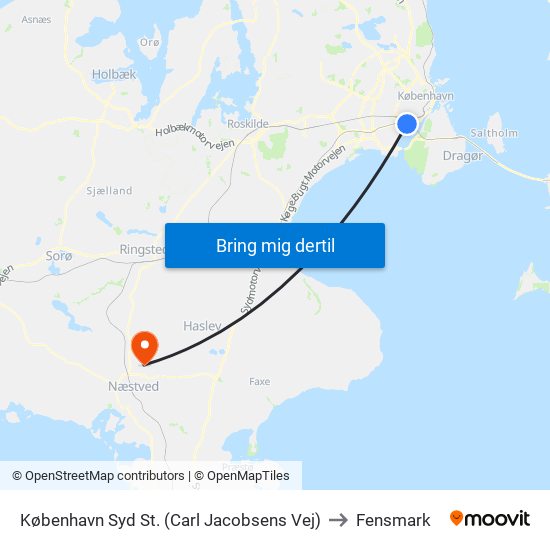 København Syd St. (Carl Jacobsens Vej) to Fensmark map