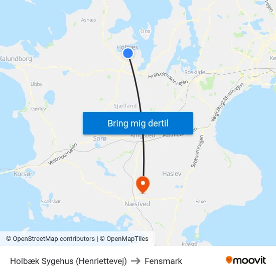 Holbæk Sygehus (Henriettevej) to Fensmark map