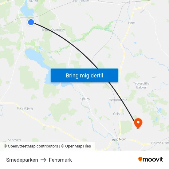 Smedeparken to Fensmark map