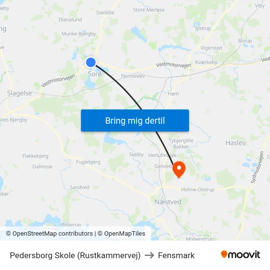 Pedersborg Skole (Rustkammervej) to Fensmark map