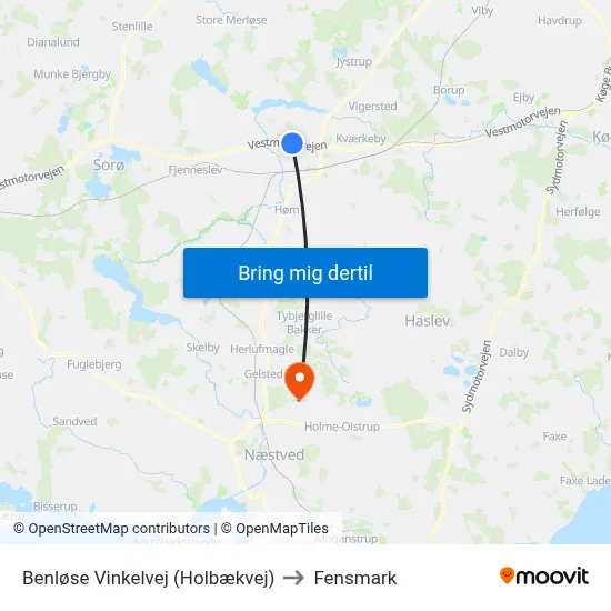 Benløse Vinkelvej (Holbækvej) to Fensmark map