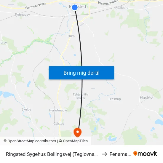 Ringsted Sygehus Bøllingsvej (Teglovnsvej) to Fensmark map