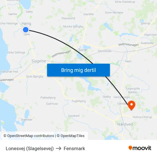 Lonesvej (Slagelsevej) to Fensmark map