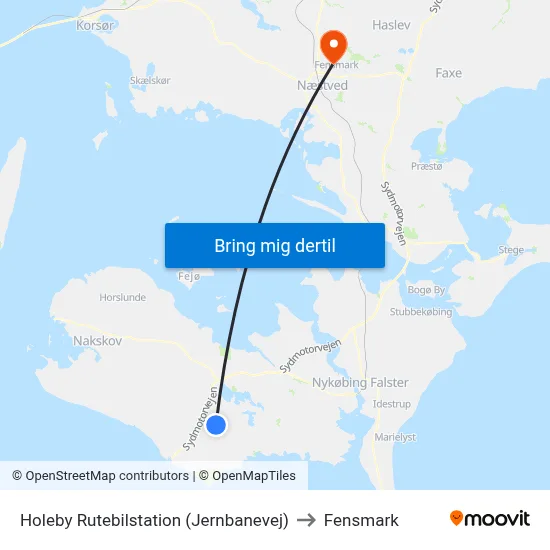 Holeby Rutebilstation (Jernbanevej) to Fensmark map