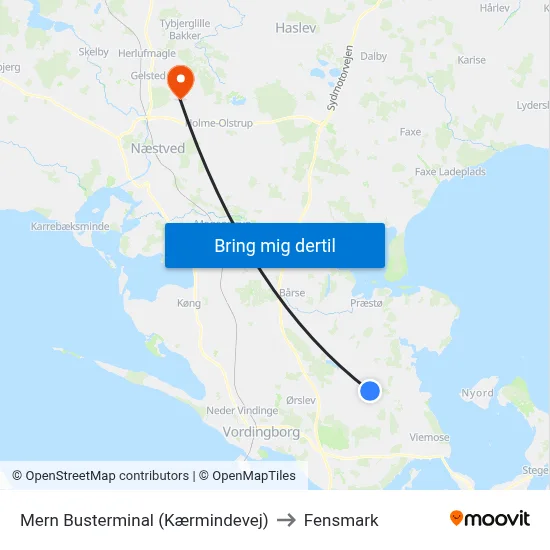Mern Busterminal (Kærmindevej) to Fensmark map