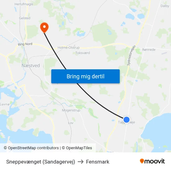 Sneppevænget (Sandagervej) to Fensmark map
