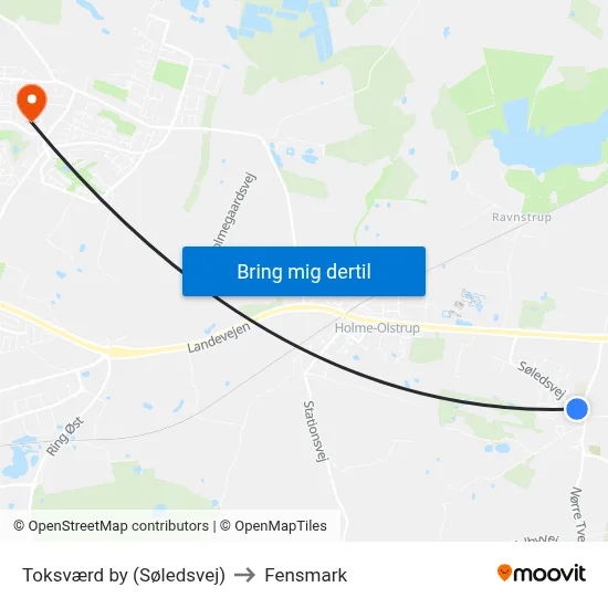 Toksværd by (Søledsvej) to Fensmark map