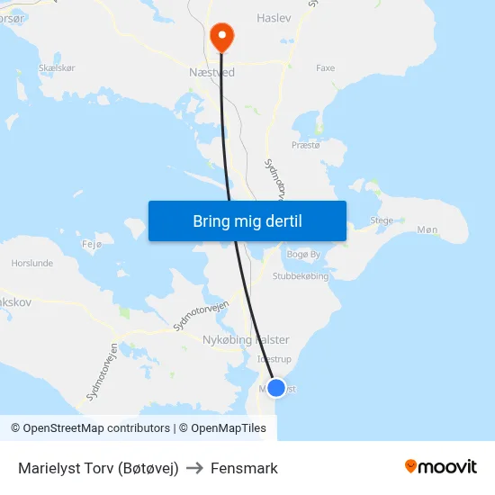 Marielyst Torv (Bøtøvej) to Fensmark map