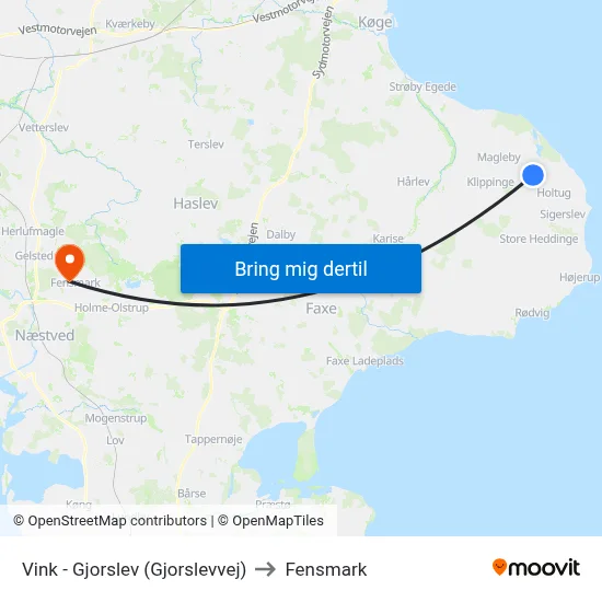 Vink - Gjorslev (Gjorslevvej) to Fensmark map