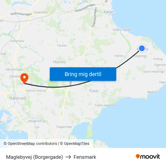 Maglebyvej (Borgergade) to Fensmark map