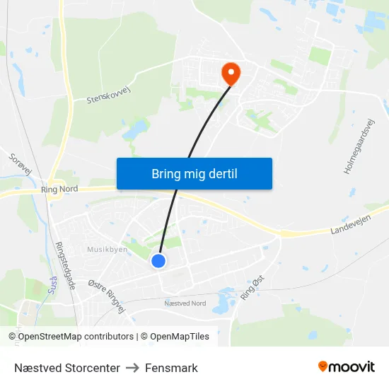 Næstved Storcenter to Fensmark map