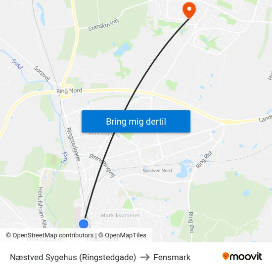 Næstved Sygehus (Ringstedgade) to Fensmark map