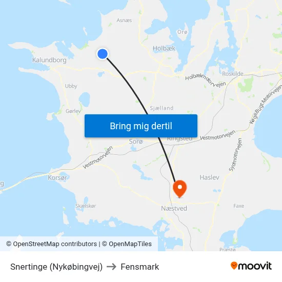 Snertinge (Nykøbingvej) to Fensmark map