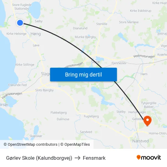Gørlev Skole (Kalundborgvej) to Fensmark map