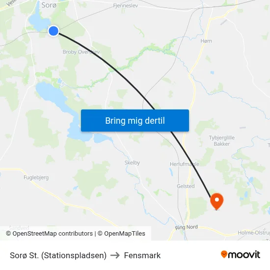 Sorø St. (Stationspladsen) to Fensmark map