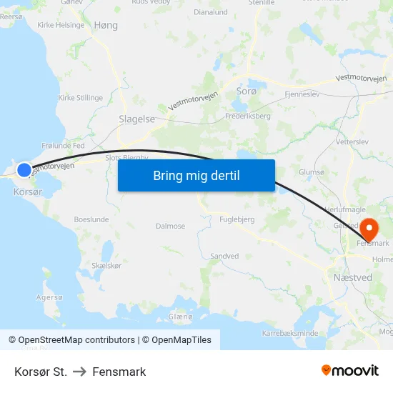 Korsør St. to Fensmark map