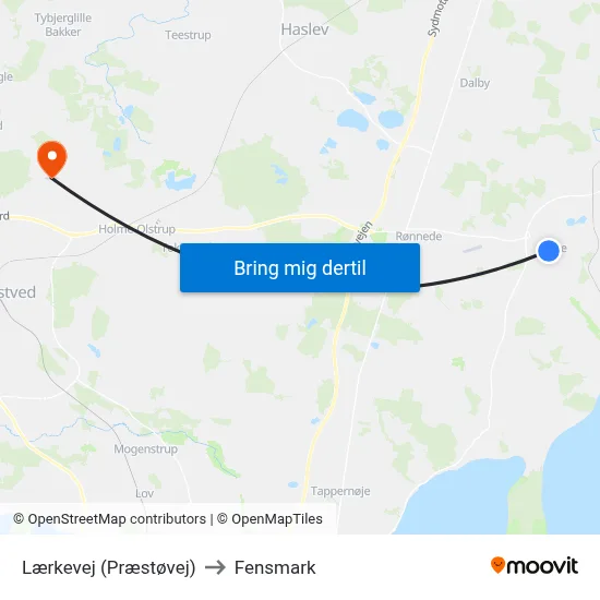 Lærkevej (Præstøvej) to Fensmark map