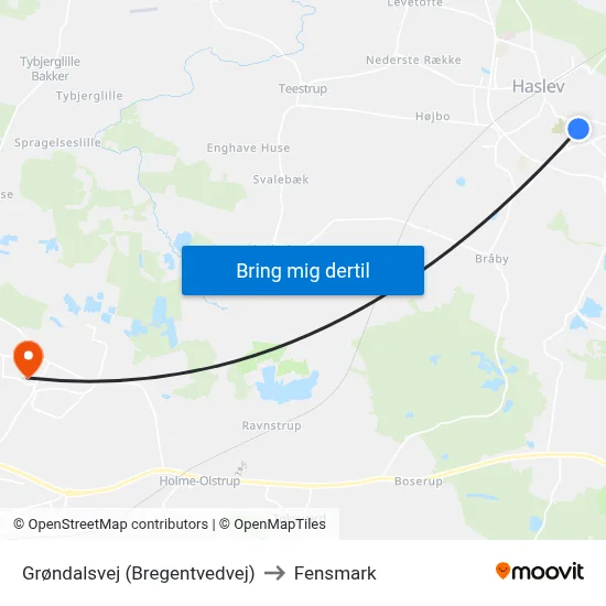 Grøndalsvej (Bregentvedvej) to Fensmark map