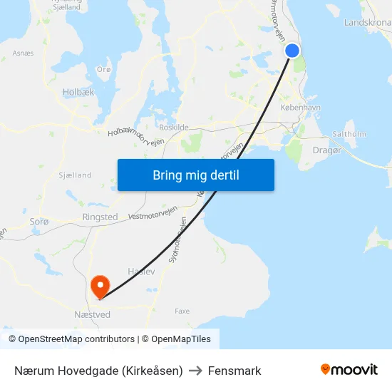 Nærum Hovedgade (Kirkeåsen) to Fensmark map