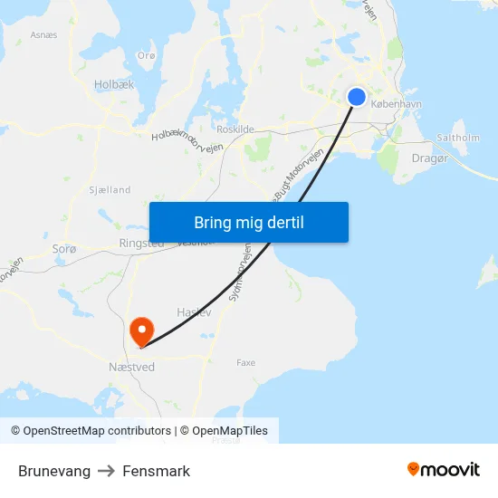 Brunevang to Fensmark map