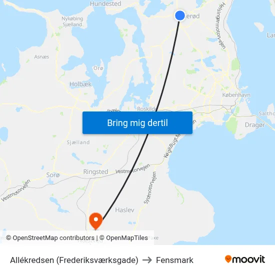 Allékredsen (Frederiksværksgade) to Fensmark map