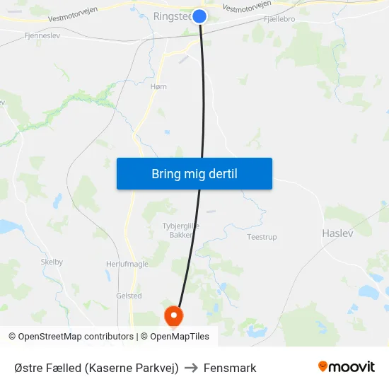 Østre Fælled (Kaserne Parkvej) to Fensmark map