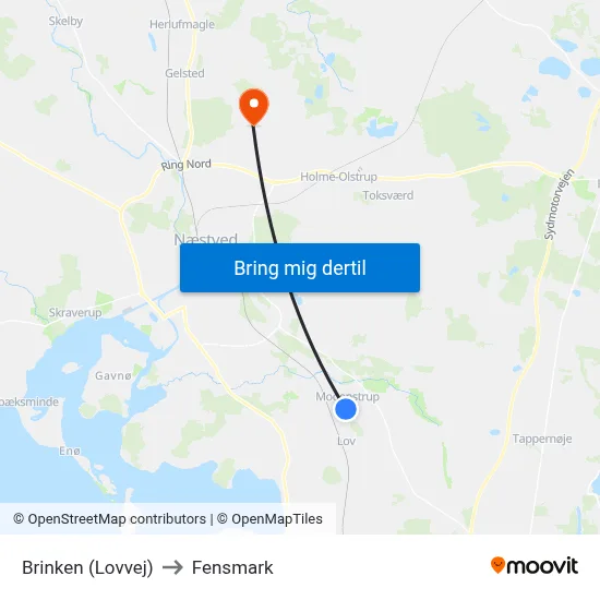 Brinken (Lovvej) to Fensmark map