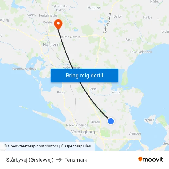 Stårbyvej (Ørslevvej) to Fensmark map
