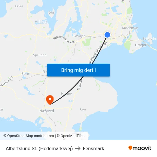 Albertslund St. (Hedemarksvej) to Fensmark map