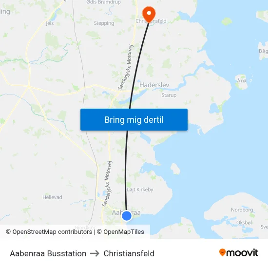 Aabenraa Busstation to Christiansfeld map