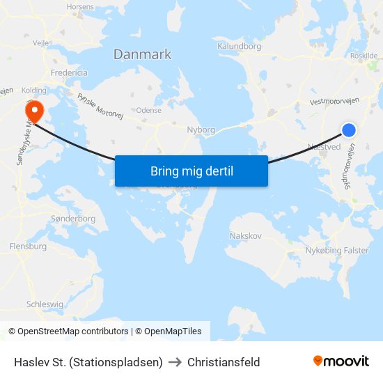 Haslev St. (Stationspladsen) to Christiansfeld map