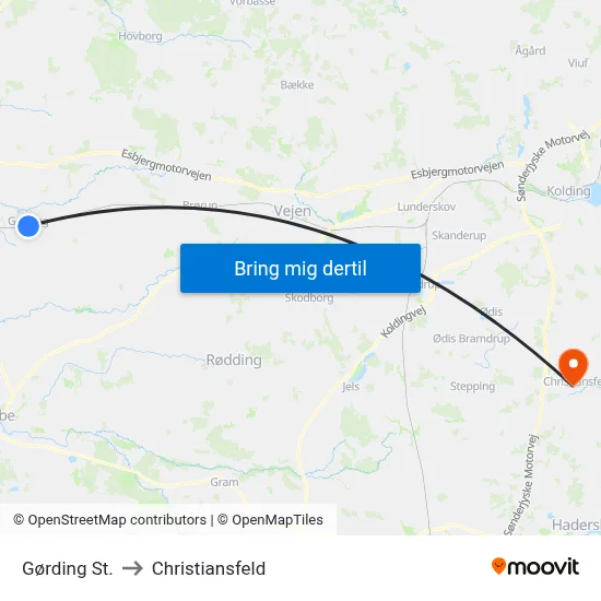 Gørding St. to Christiansfeld map