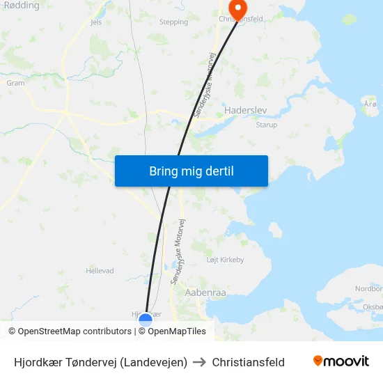 Hjordkær Tøndervej (Landevejen) to Christiansfeld map