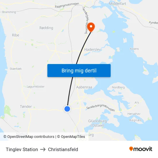 Tinglev Station to Christiansfeld map