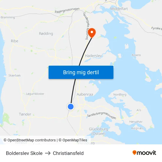 Bolderslev Skole to Christiansfeld map